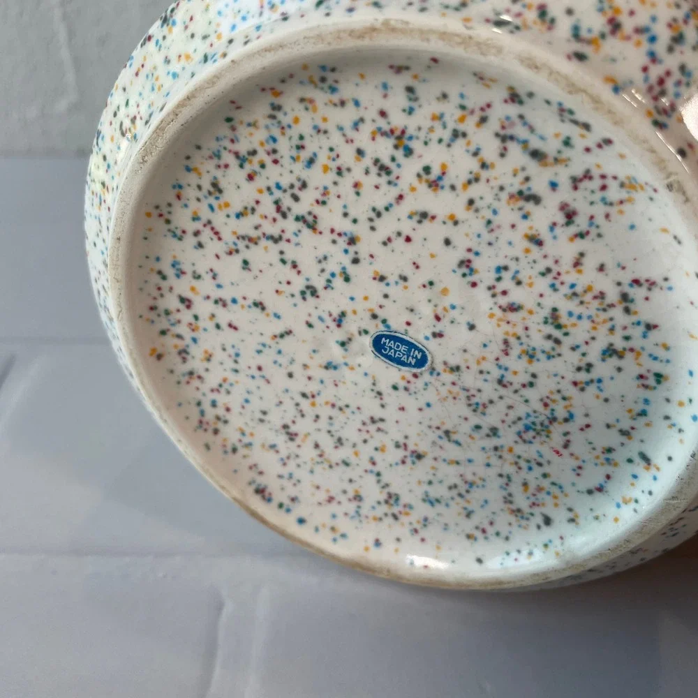 Vintage 50s Otagiri Confetti Splatter Ceramic Jar Japan Pink Teal Stripe MCM
